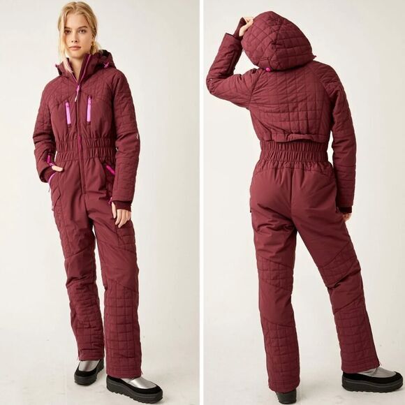 New! Free People Movement All Prepped‎ Ski Suit in oxblood, size XL - Picture 1 of 16